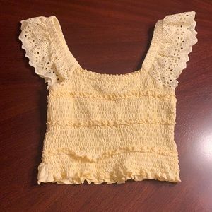 Topshop capped sleeve smocked crop top